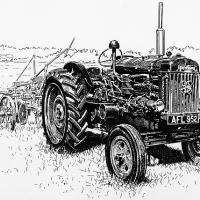 Fordson 'Major' Tractor with Plough (Pen & Ink)